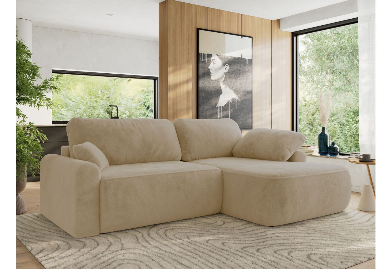 Narożnik CUBO L - strona prawa - kremowy, plusz