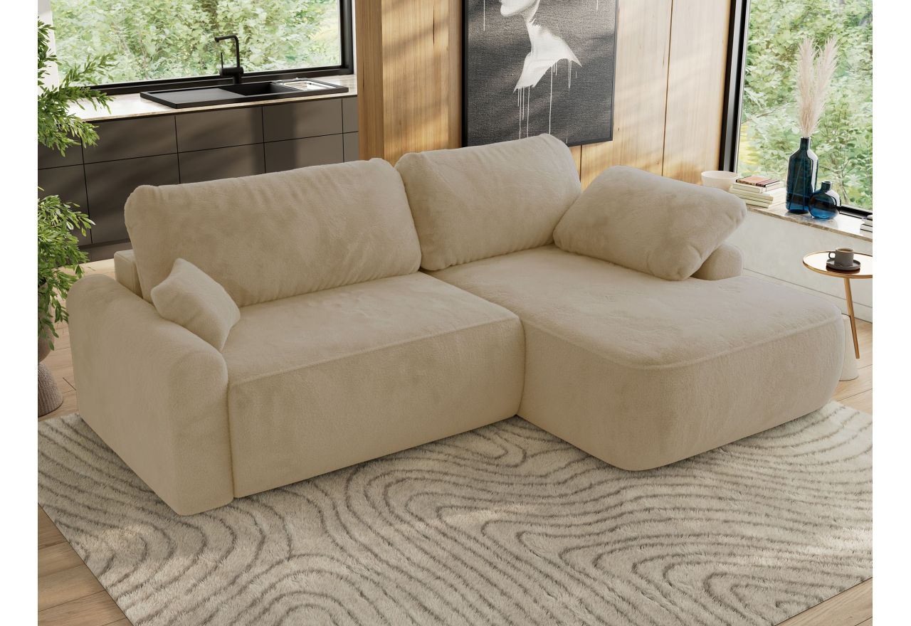 Narożnik CUBO L - strona prawa - kremowy, plusz