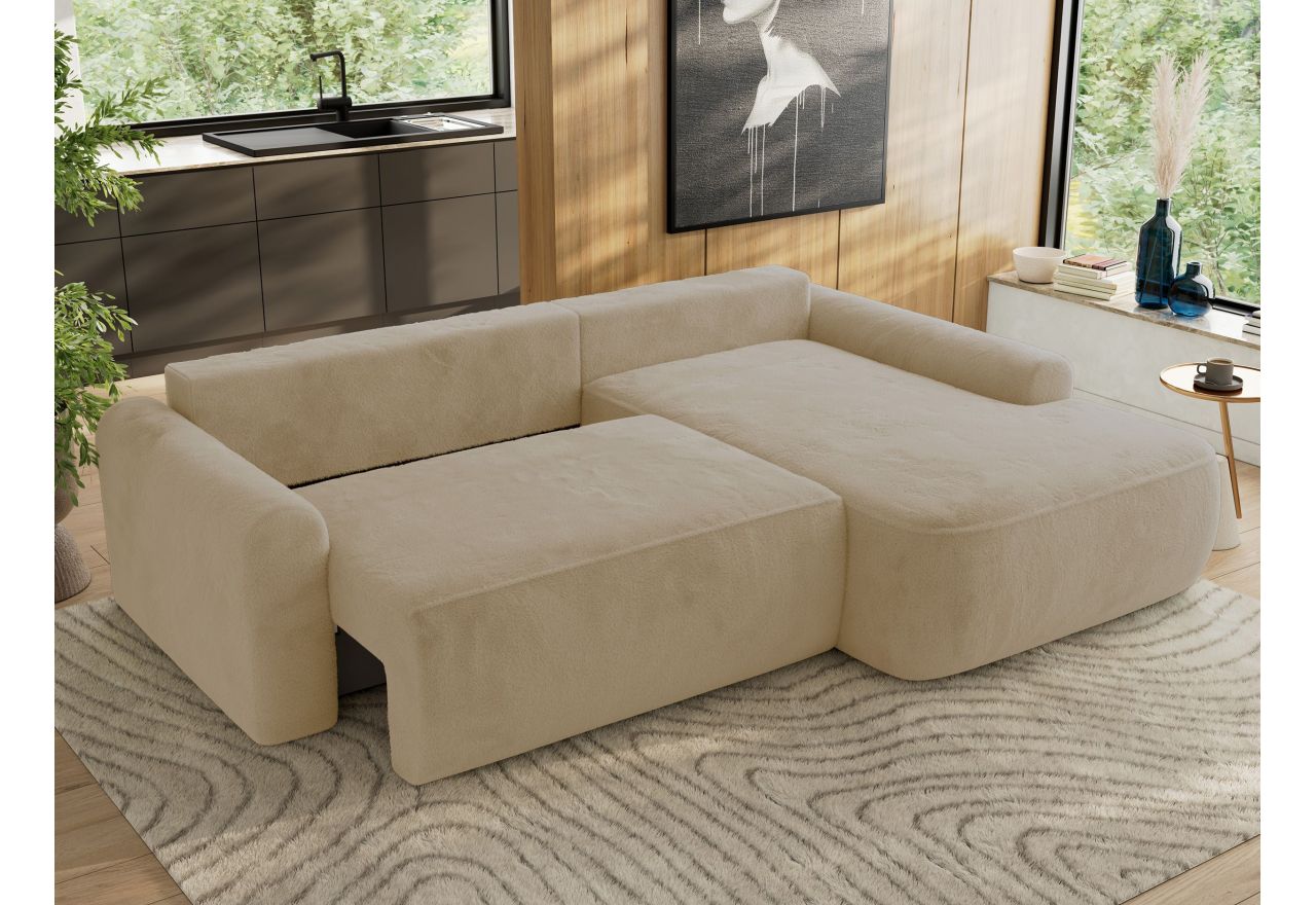 Narożnik CUBO L - strona prawa - kremowy, plusz