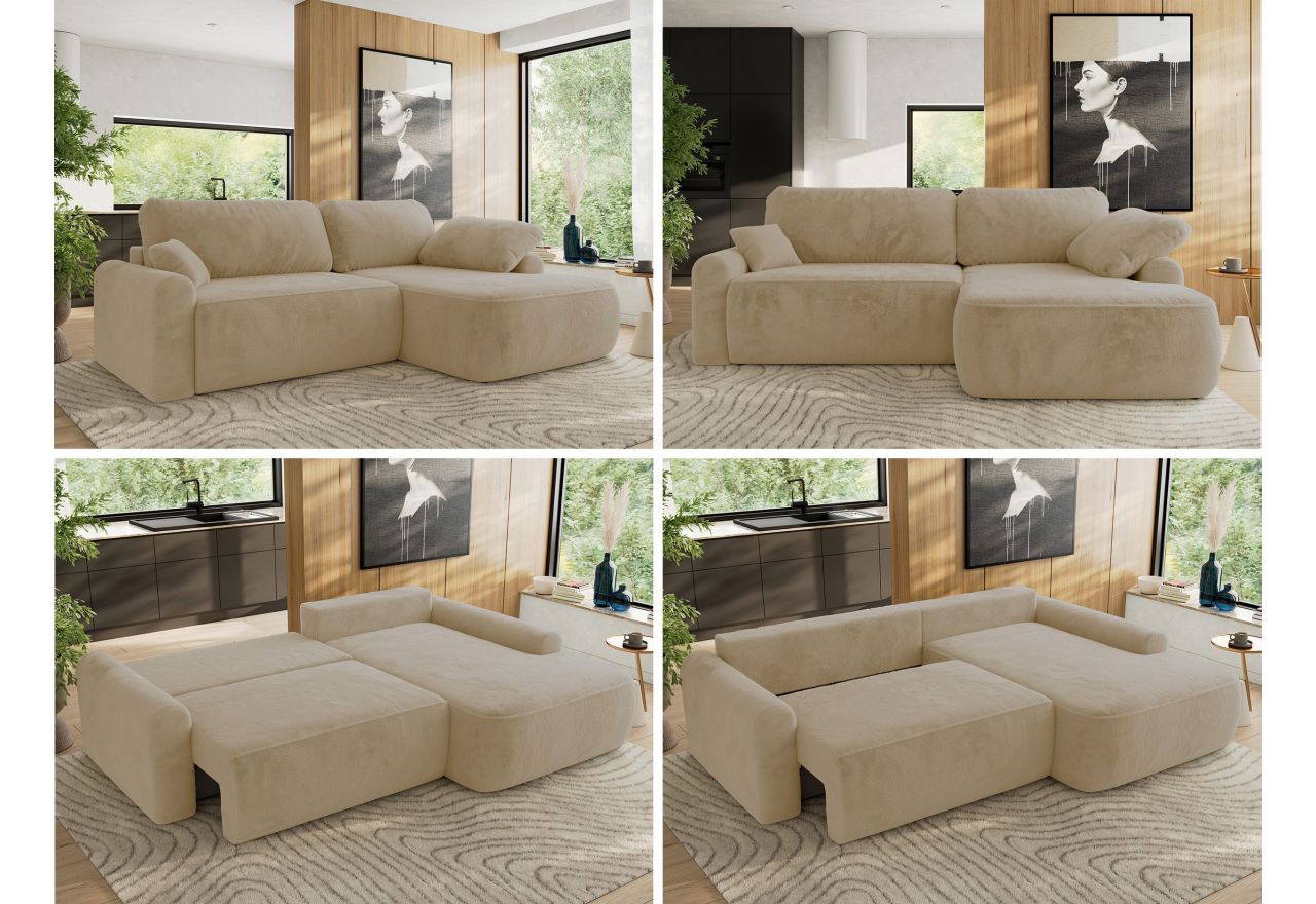 Narożnik CUBO L - strona prawa - kremowy, plusz