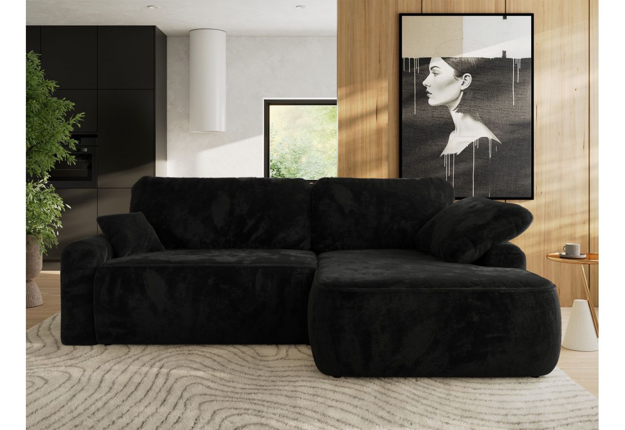 Narożnik CUBO L - strona prawa - czarny, plusz