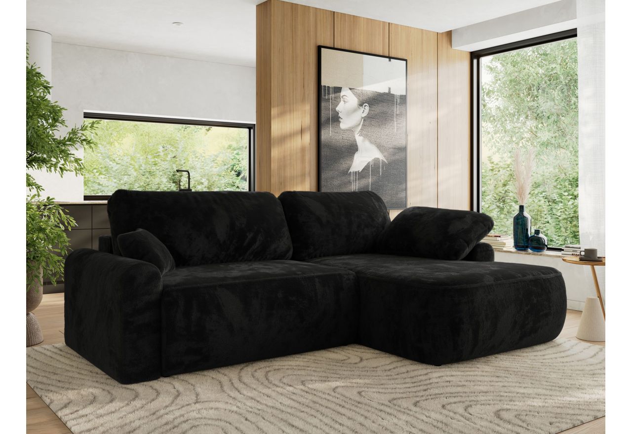 Narożnik CUBO L - strona prawa - czarny, plusz