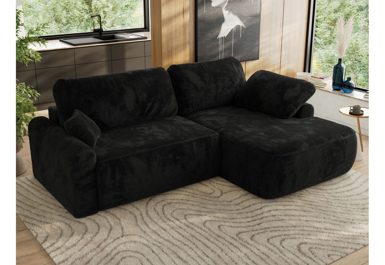 Narożnik CUBO L - strona prawa - czarny, plusz