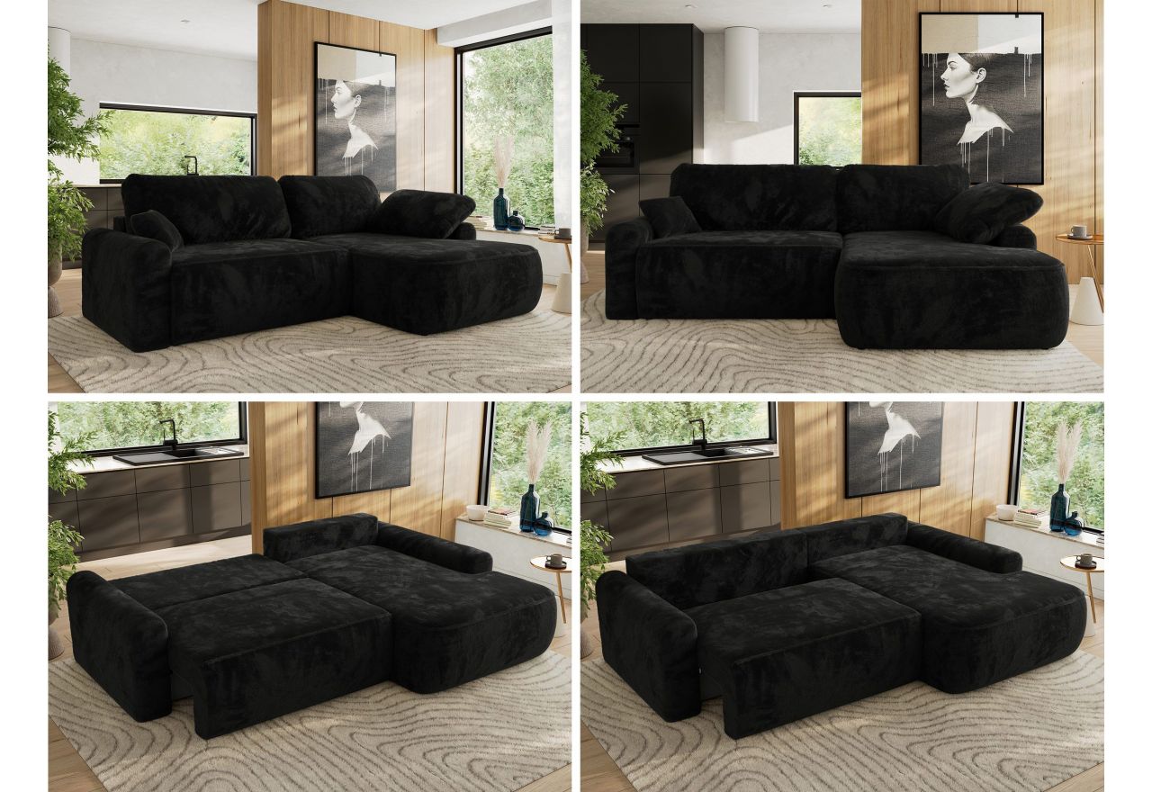 Narożnik CUBO L - strona prawa - czarny, plusz