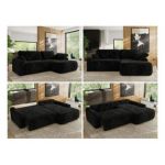 Narożnik CUBO L - strona prawa - czarny, plusz