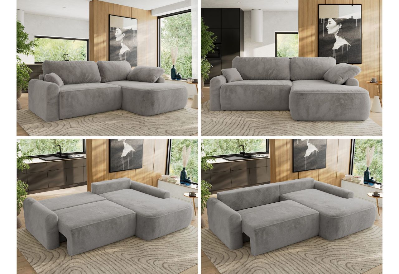 Narożnik CUBO L - strona prawa - jasnoszary, plusz