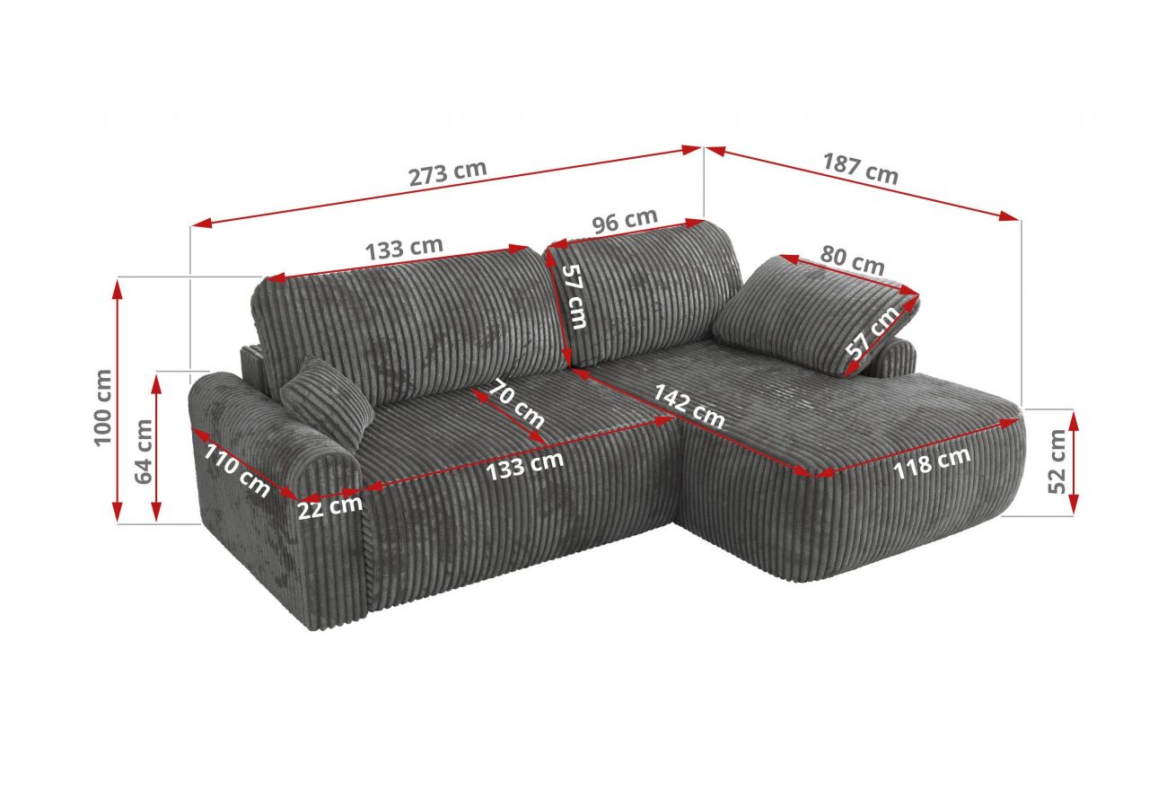 Narożnik CUBO L - strona prawa - szary, sztruks