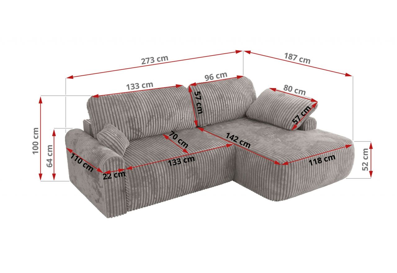 Narożnik CUBO L - strona prawa - jasnoszary, sztruks