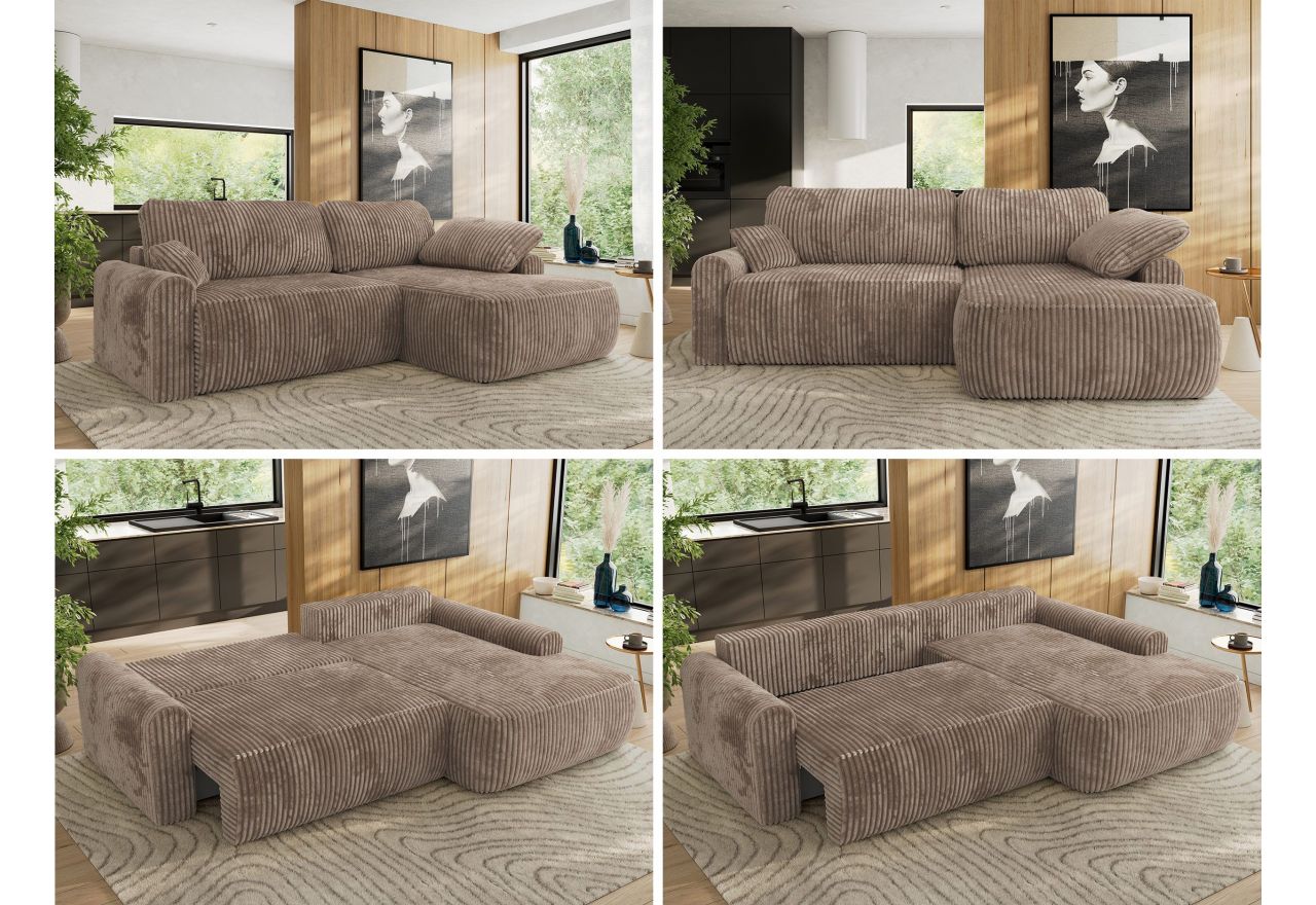 Narożnik CUBO L - strona prawa - brązowy, sztruks