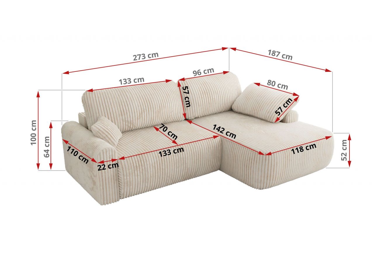 Narożnik CUBO L - strona prawa - beżowy, sztruks