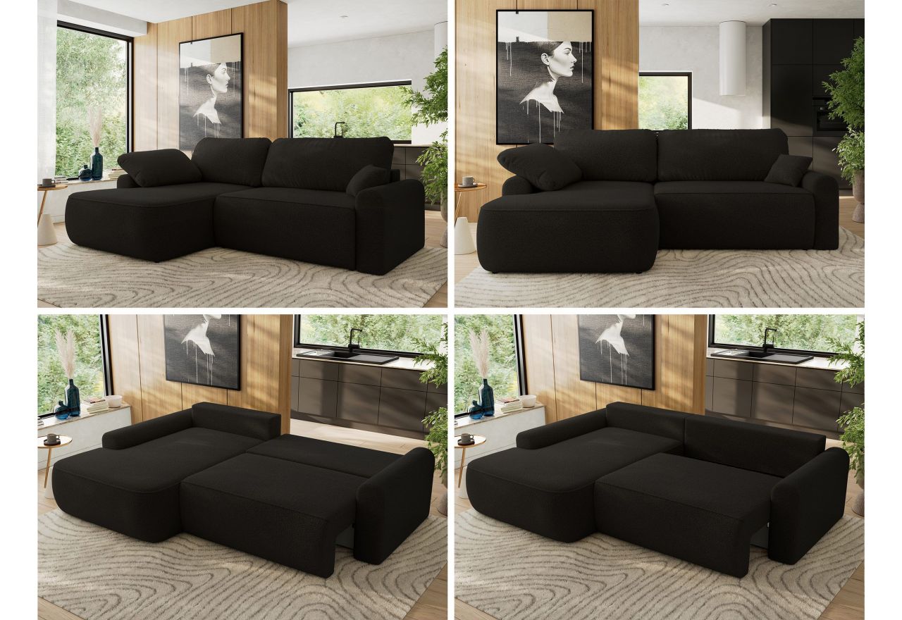 Narożnik CUBO L - strona lewa - czarny, boucle