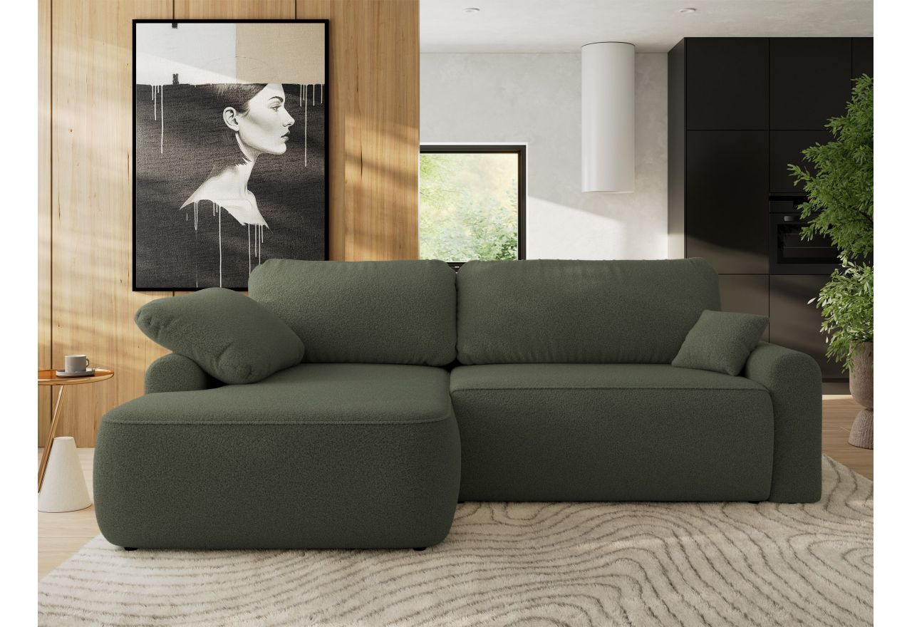 Narożnik CUBO L - strona lewa - ciemnozielony, boucle