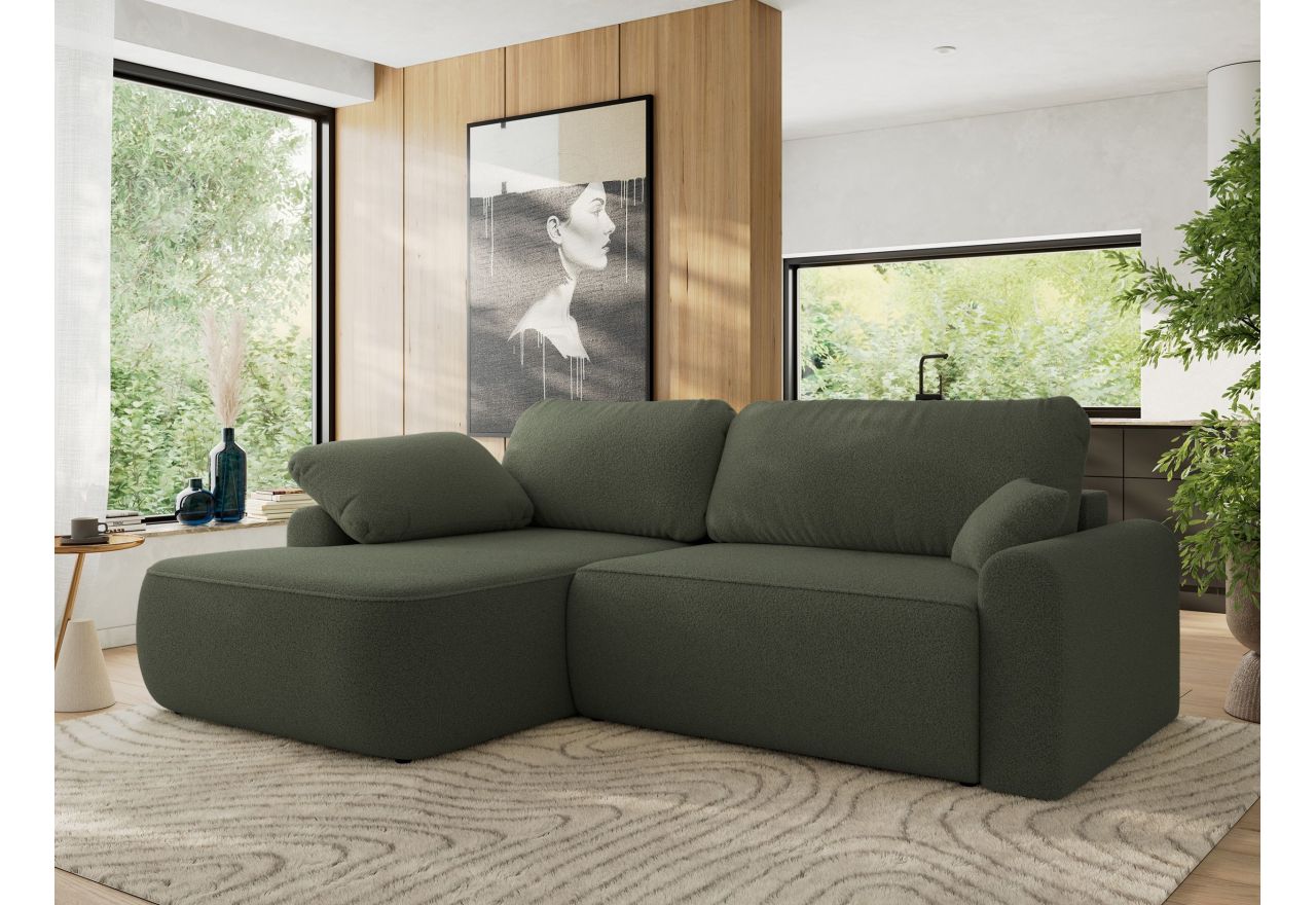 Narożnik CUBO L - strona lewa - ciemnozielony, boucle