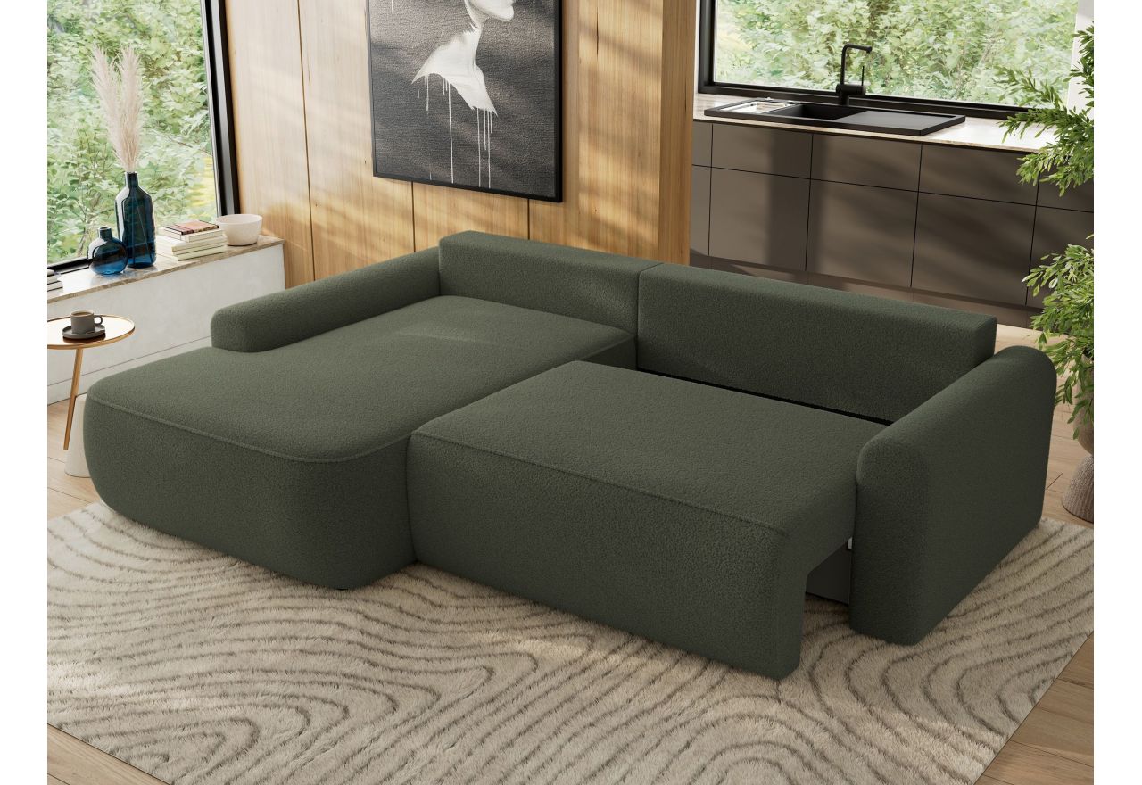 Narożnik CUBO L - strona lewa - ciemnozielony, boucle