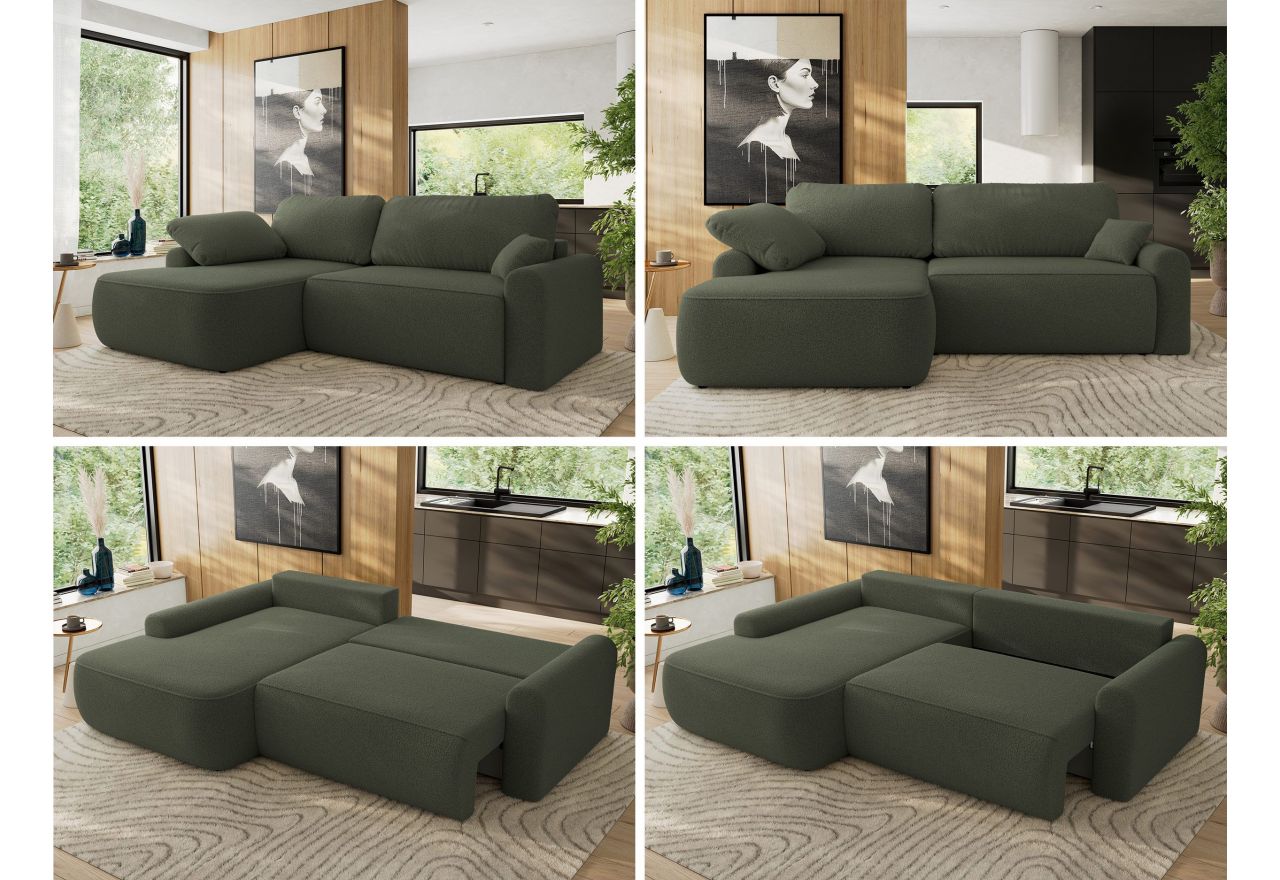 Narożnik CUBO L - strona lewa - ciemnozielony, boucle