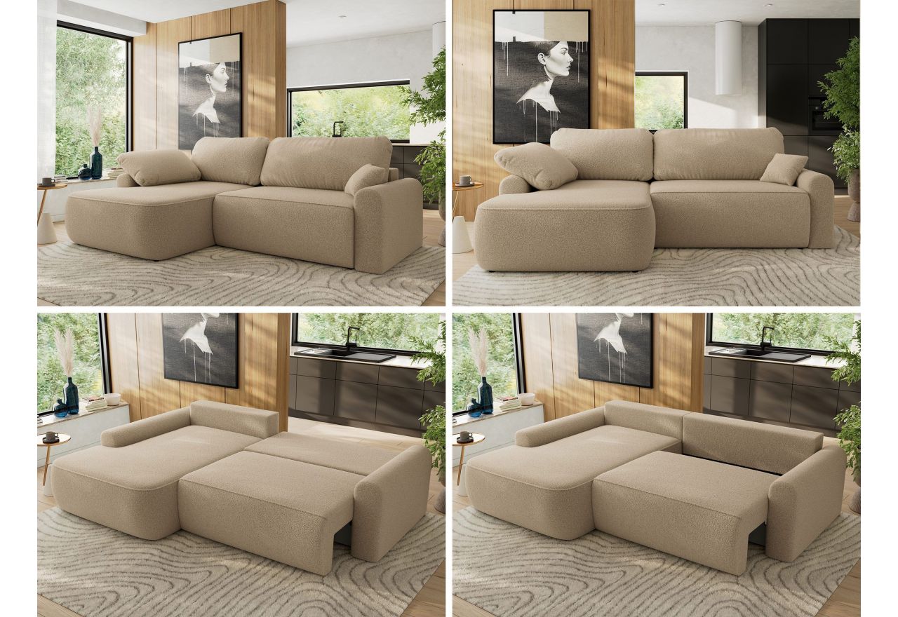 Narożnik CUBO L - strona lewa - jasnobrązowy, boucle