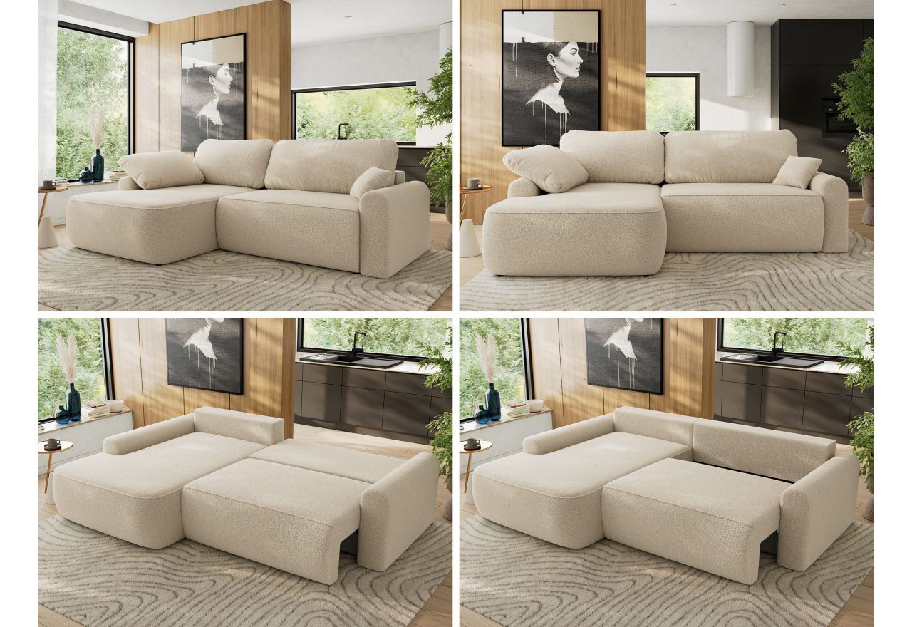 Narożnik CUBO L - strona lewa - beżowy, boucle