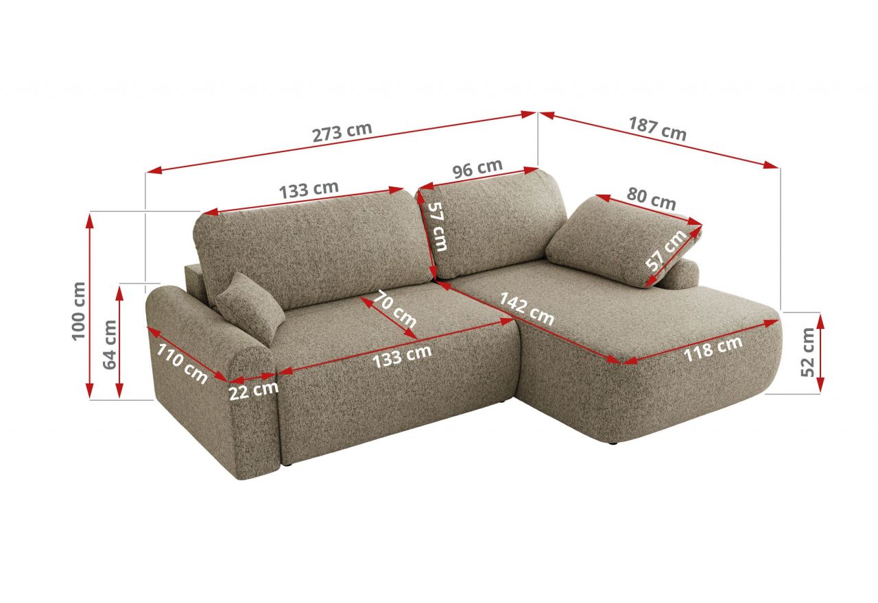 Narożnik CUBO L - strona lewa - ciemnobeżowy, struktura