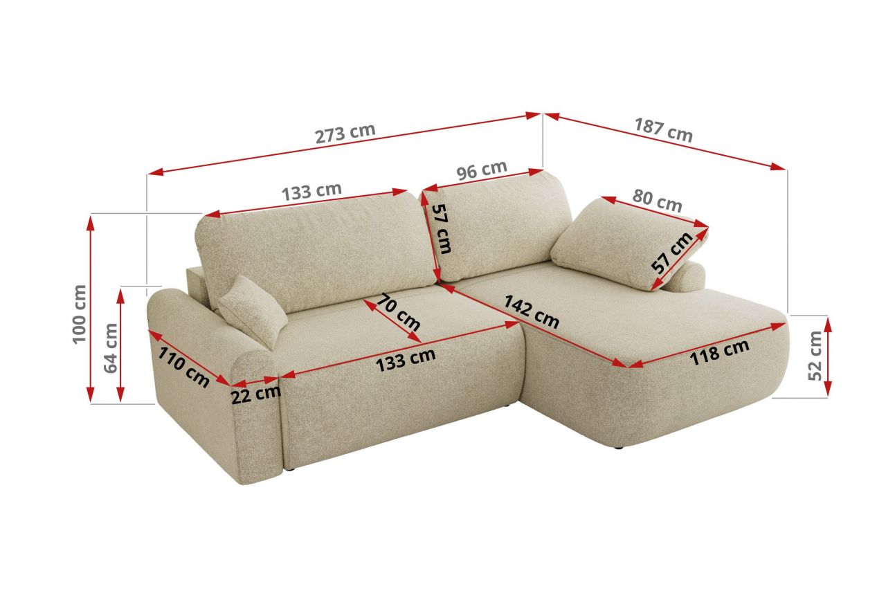 Narożnik CUBO L - strona lewa - kremowy, struktura