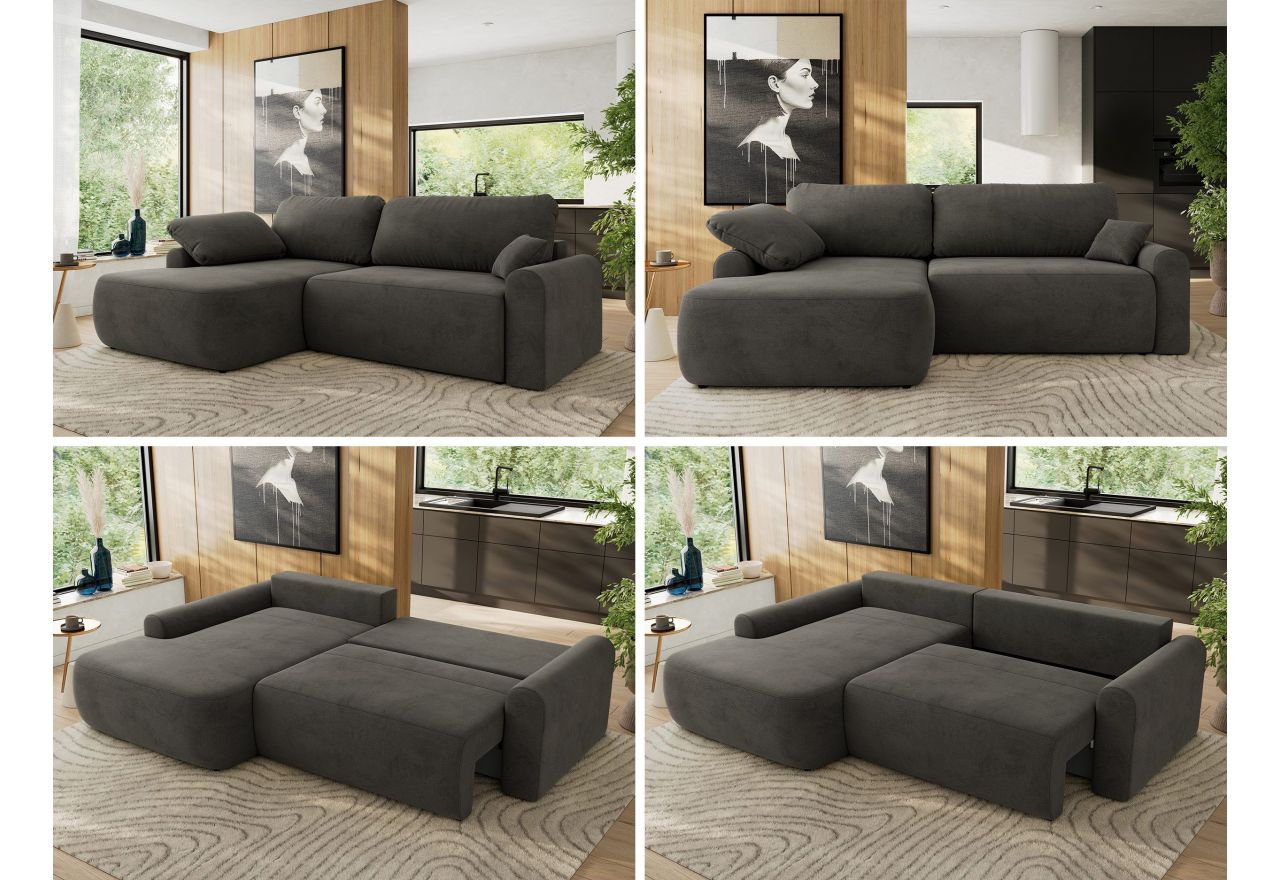 Narożnik CUBO L - strona lewa - ciemnoszary, welwet