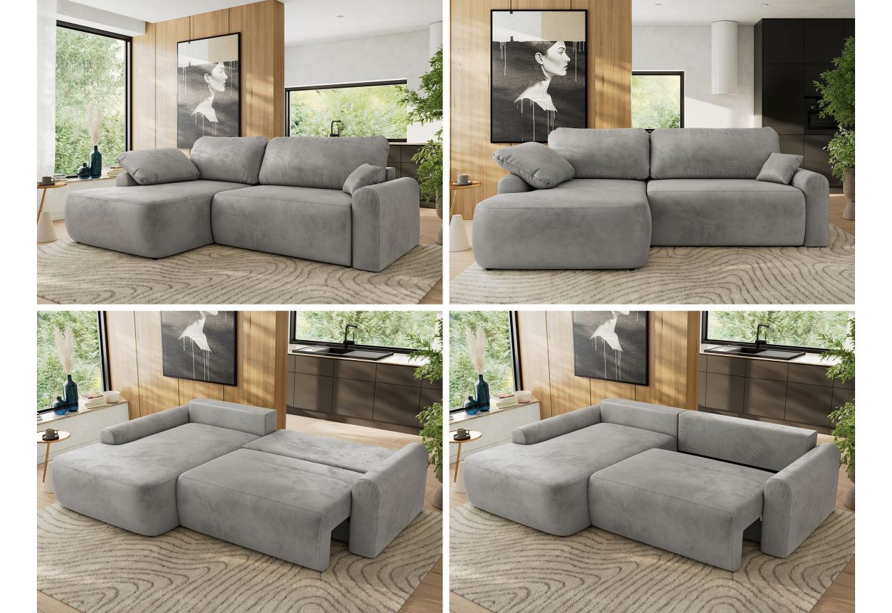 Narożnik CUBO L - strona lewa - jasnoszary, welwet