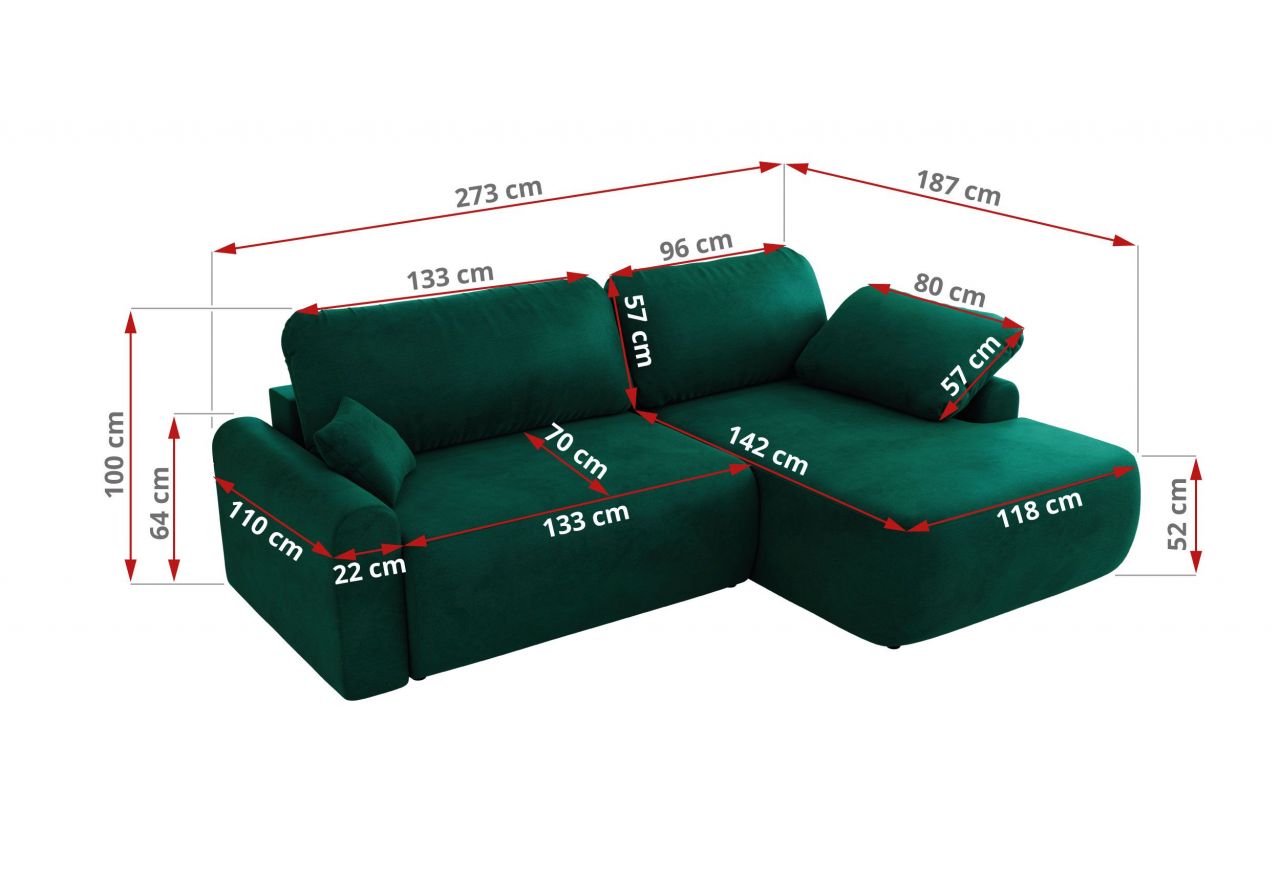 Narożnik CUBO L - strona lewa - ciemnozielony, welwet