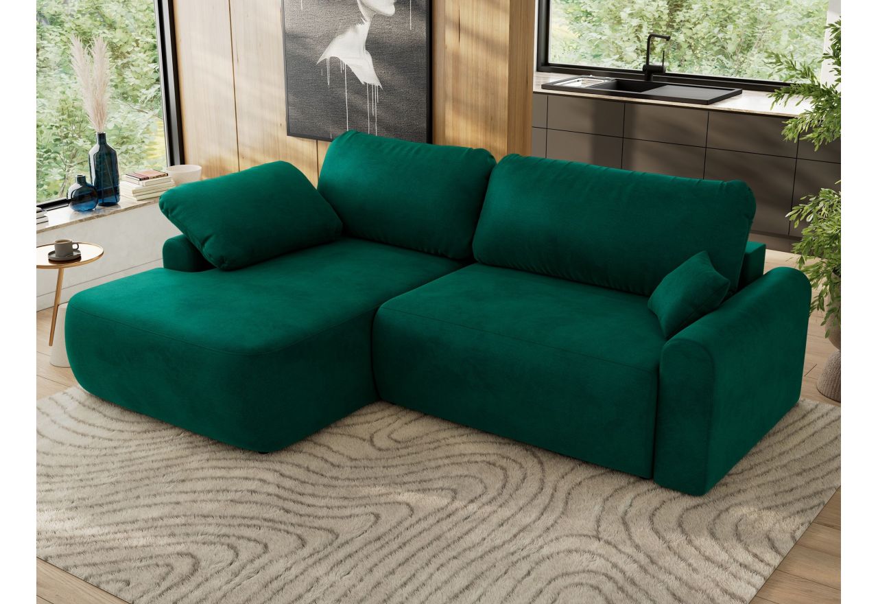 Narożnik CUBO L - strona lewa - ciemnozielony, welwet