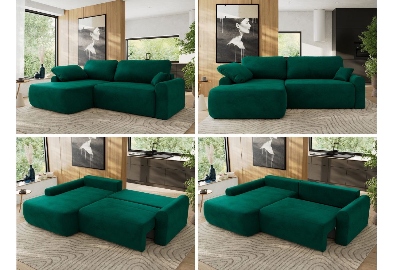 Narożnik CUBO L - strona lewa - ciemnozielony, welwet