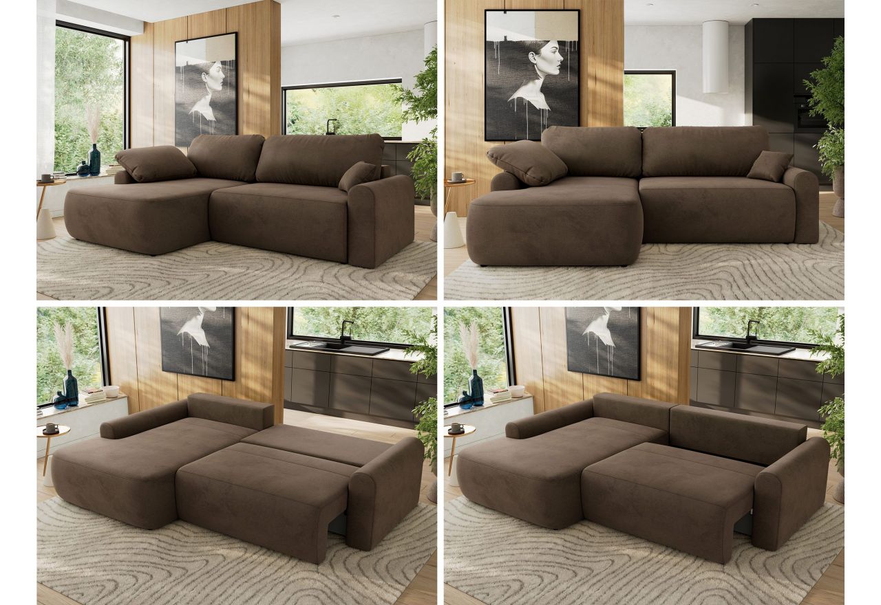 Narożnik CUBO L - strona lewa - brązowy, welwet