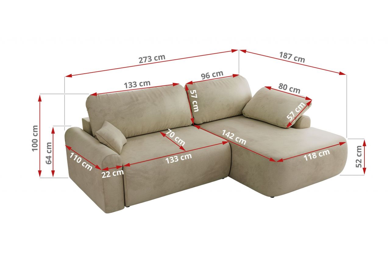 Narożnik CUBO L - strona lewa - beżowy, welwet