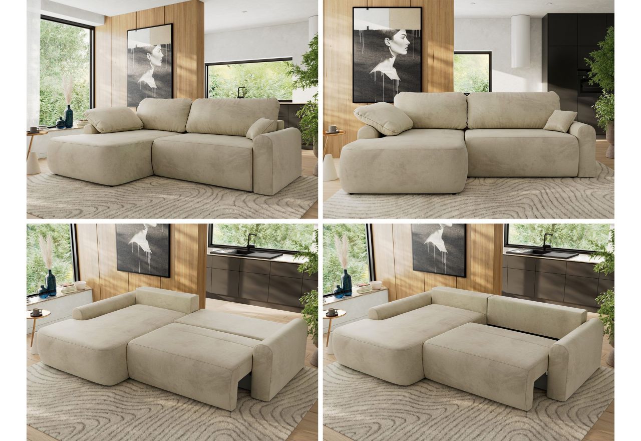 Narożnik CUBO L - strona lewa - beżowy, welwet