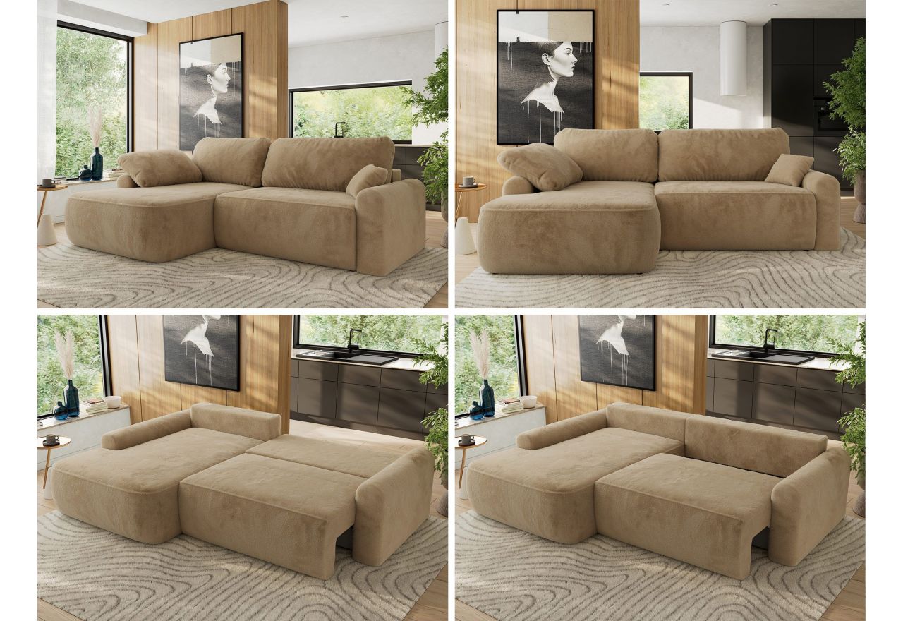 Narożnik CUBO L - strona lewa - beżowy, plusz