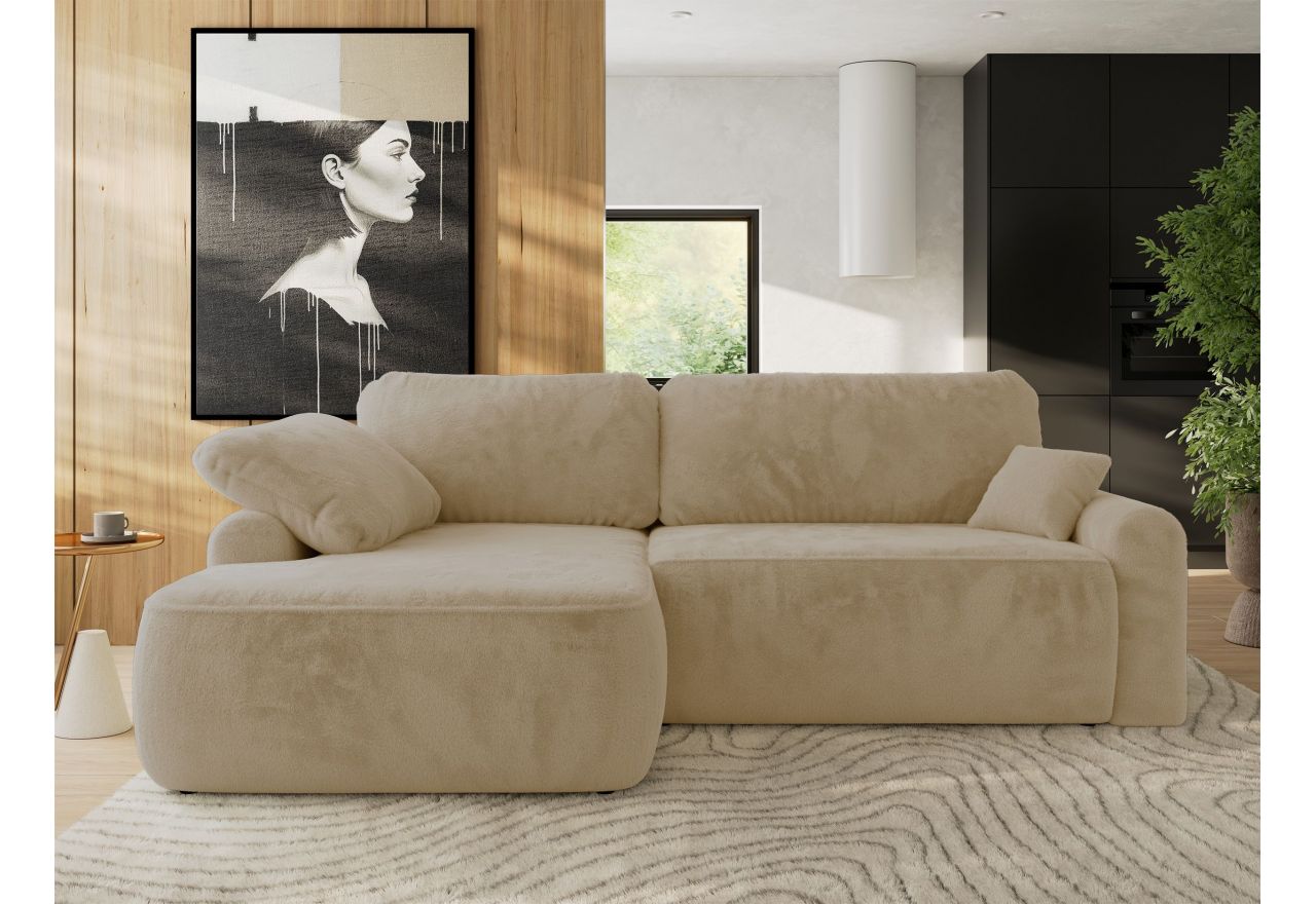 Narożnik CUBO L - strona lewa - kremowy, plusz