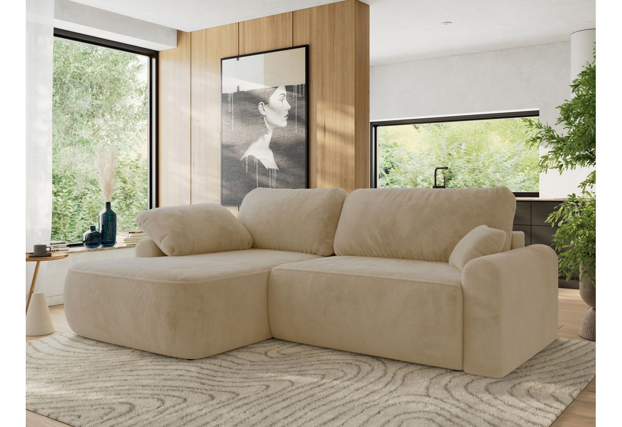 Narożnik CUBO L - strona lewa - kremowy, plusz