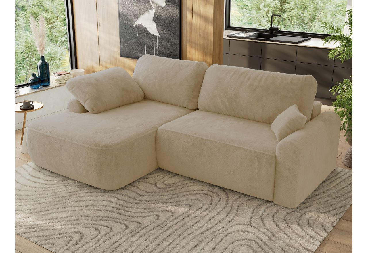 Narożnik CUBO L - strona lewa - kremowy, plusz