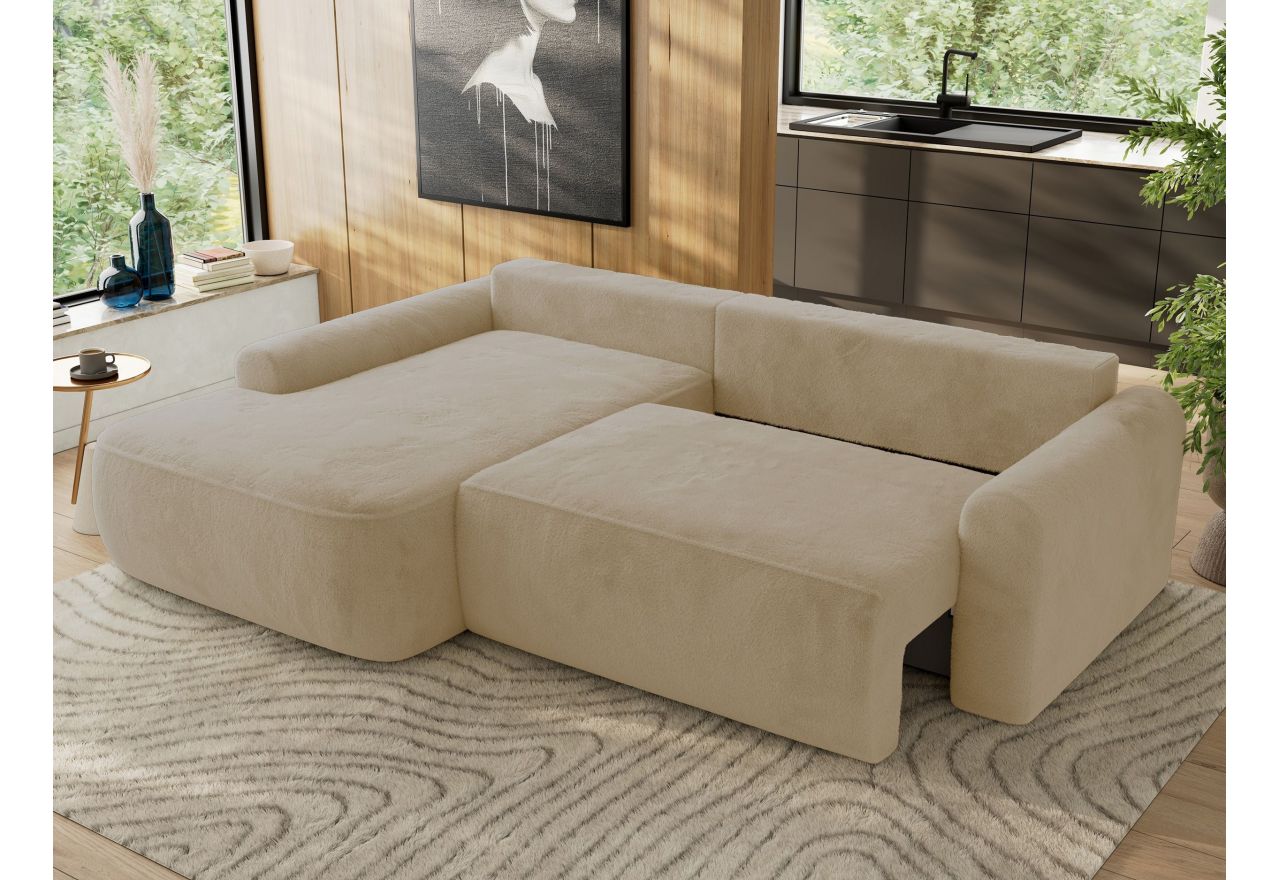 Narożnik CUBO L - strona lewa - kremowy, plusz