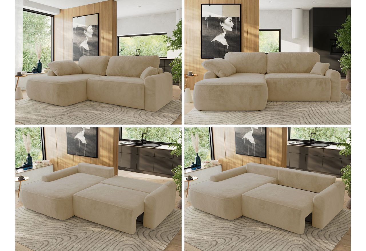 Narożnik CUBO L - strona lewa - kremowy, plusz