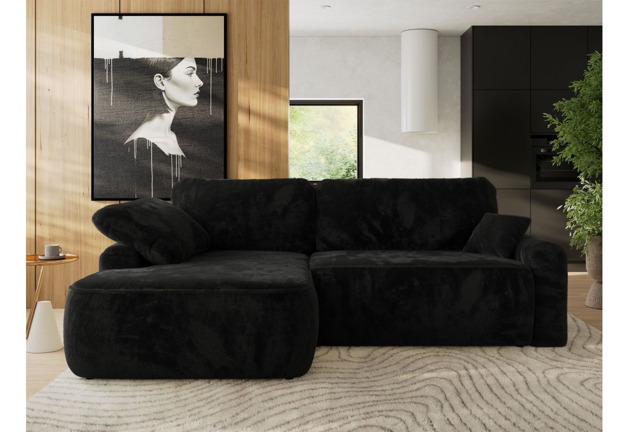 Narożnik CUBO L - strona lewa - czarny, plusz