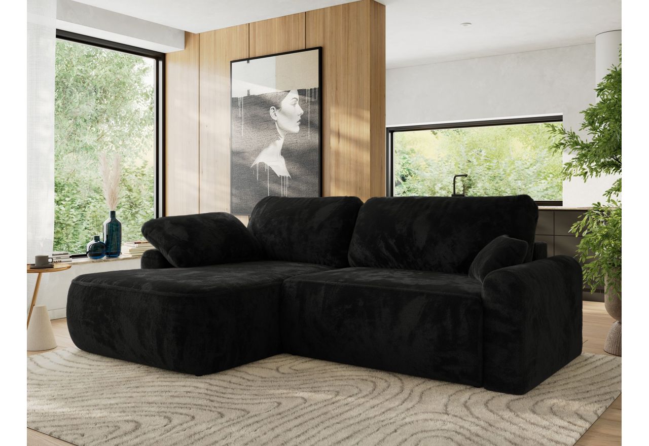 Narożnik CUBO L - strona lewa - czarny, plusz