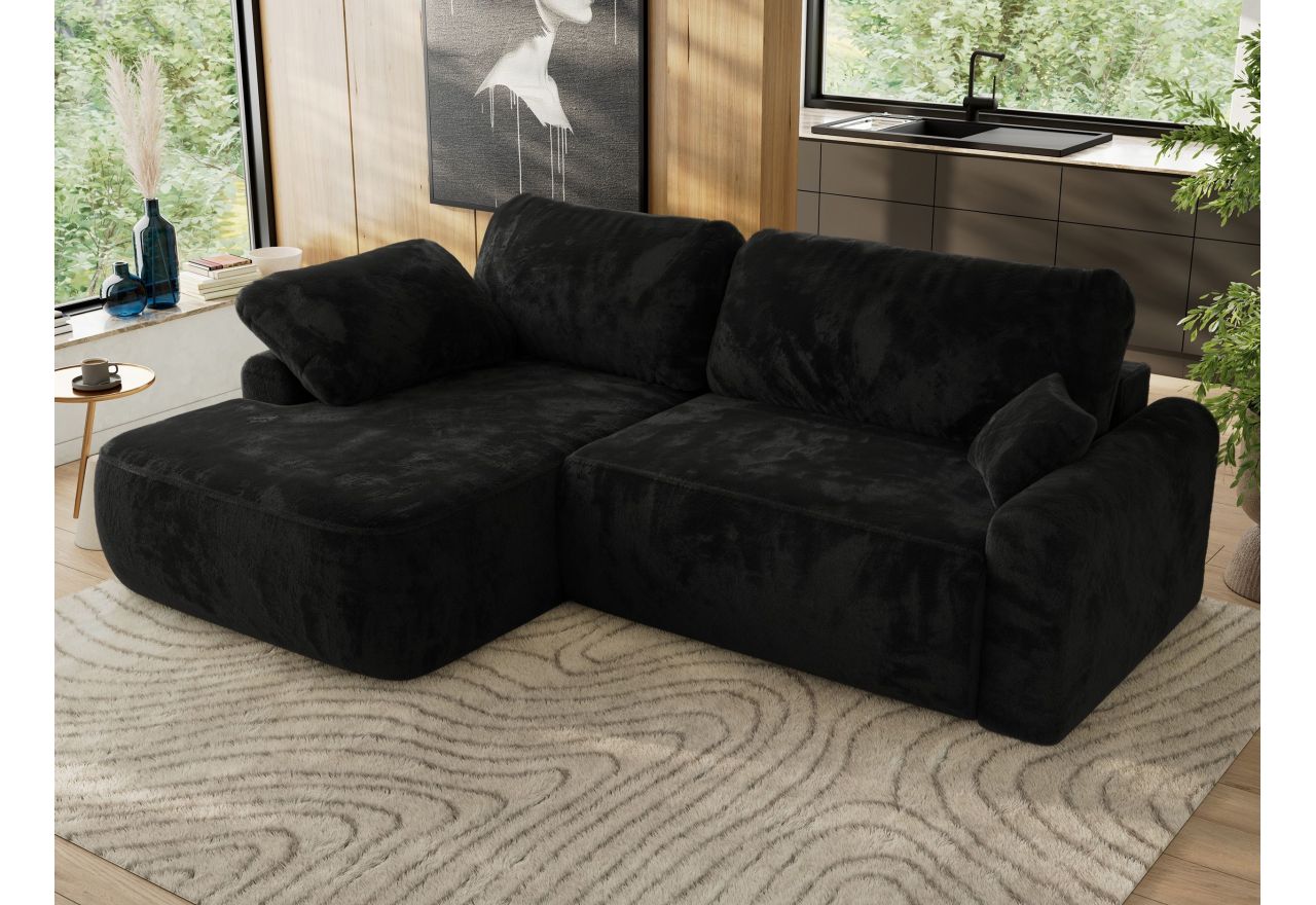 Narożnik CUBO L - strona lewa - czarny, plusz