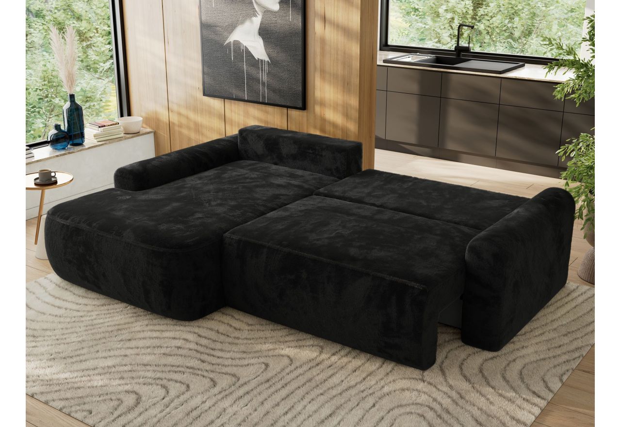 Narożnik CUBO L - strona lewa - czarny, plusz