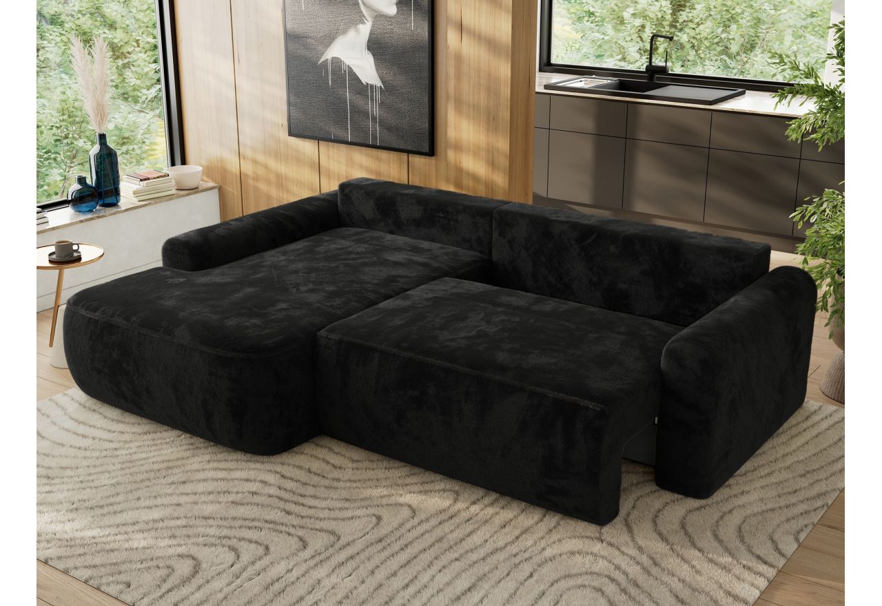 Narożnik CUBO L - strona lewa - czarny, plusz