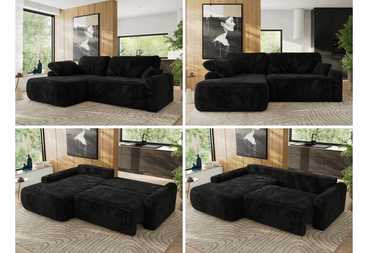 Narożnik CUBO L - strona lewa - czarny, plusz