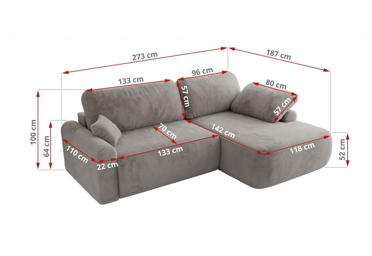 Narożnik CUBO L - strona lewa - jasnoszary, plusz