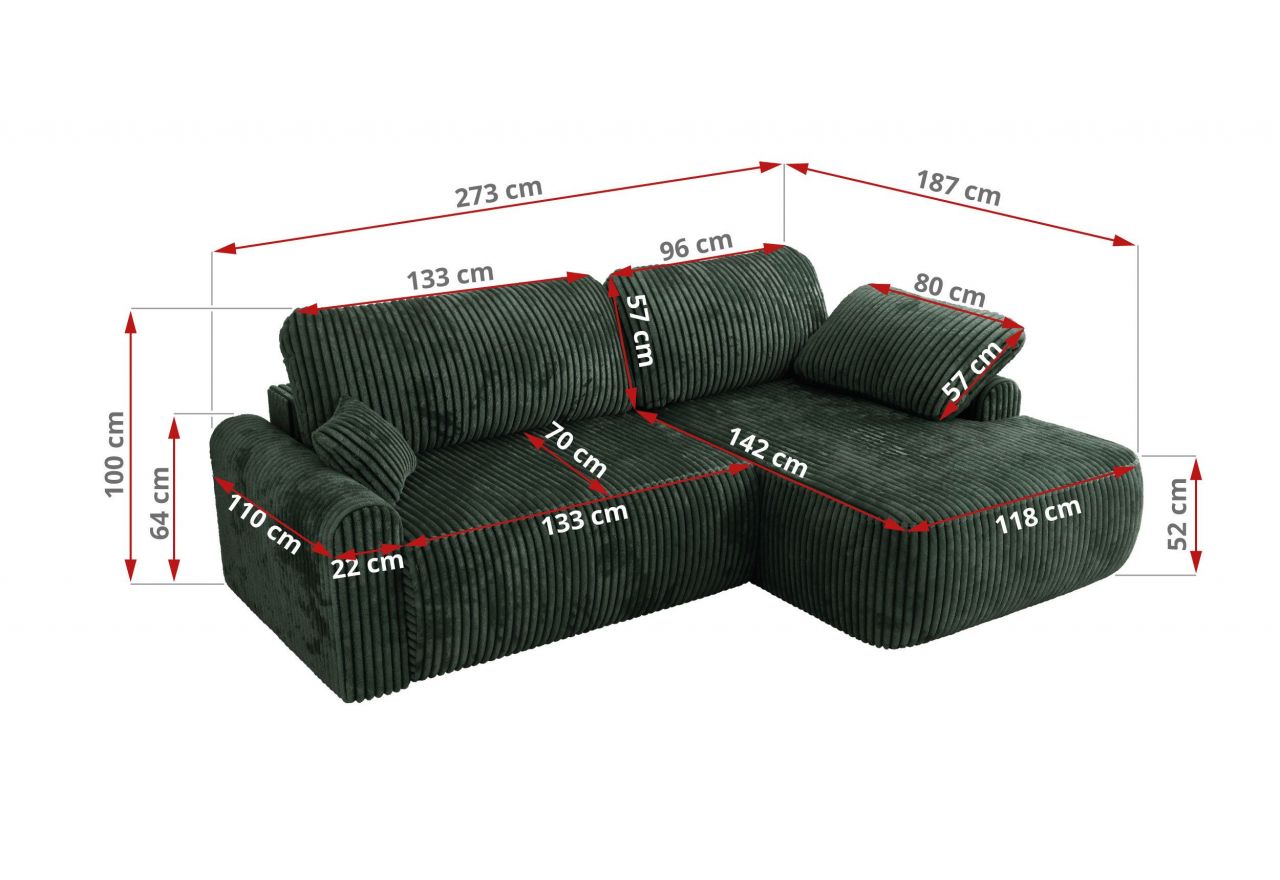 Narożnik CUBO L - strona lewa - ciemnozielony, sztruks