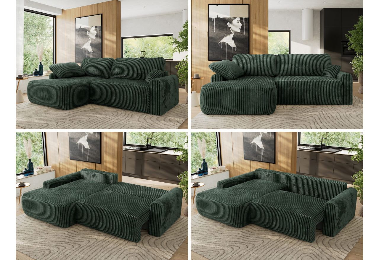 Narożnik CUBO L - strona lewa - ciemnozielony, sztruks