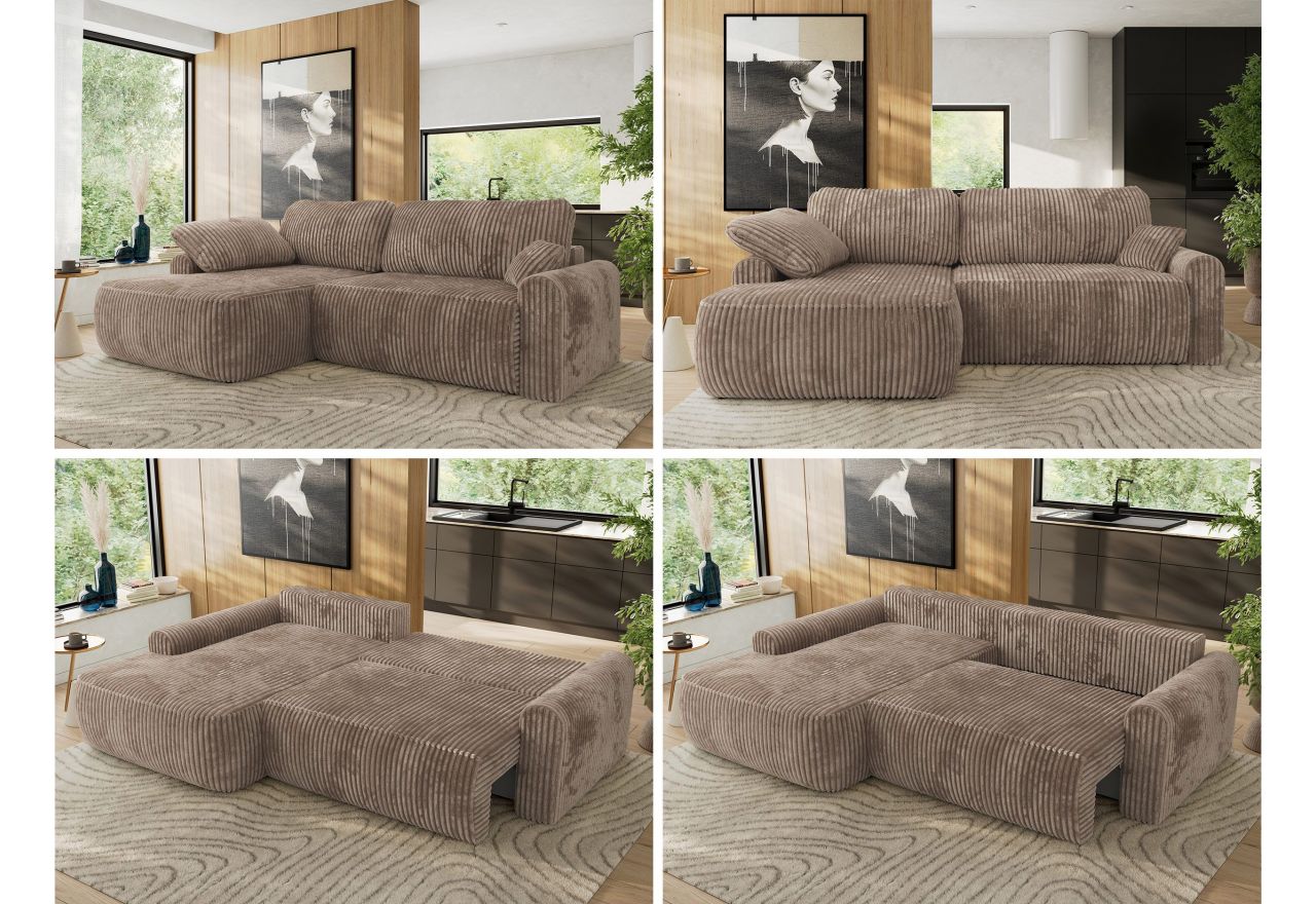 Narożnik CUBO L - strona lewa - brązowy, sztruks