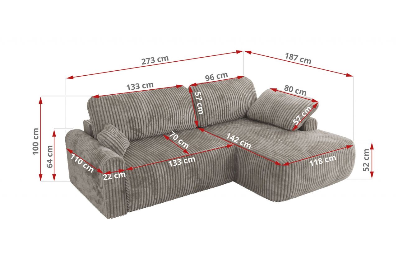 Narożnik CUBO L - strona lewa - jasnobrązowy, sztruks