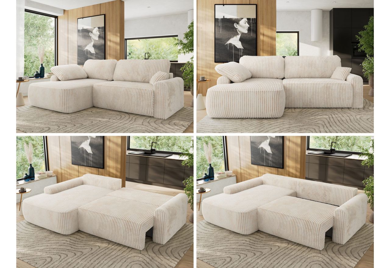 Narożnik CUBO L - strona lewa - beżowy, sztruks