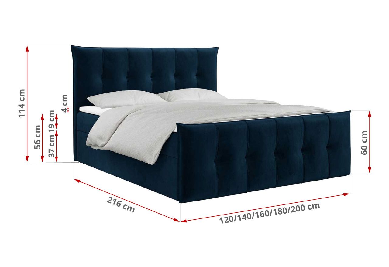 Łóżko kontynentalne PREMIUM 11 200x200 - Monolith 77 - niebieski - OUTLETU